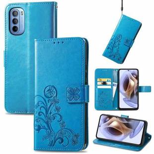 For Motorola Moto G31 Four-leaf Clasp Embossed Buckle Leather Phone Case(Blue)