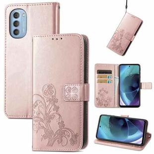 For Motorola Moto G51 5G Four-leaf Clasp Embossed Buckle Leather Phone Case(Rose Gold)