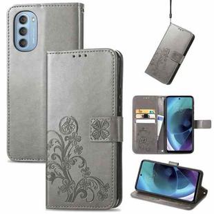 For Motorola Moto G51 5G Four-leaf Clasp Embossed Buckle Leather Phone Case(Gray)