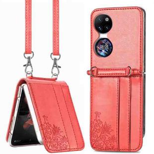 For Huawei  P50 Pocket Diagonal Embossed Card Folding Phone Case(Red)