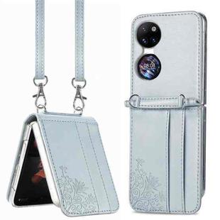 For Huawei  P50 Pocket Diagonal Embossed Card Folding Phone Case(Silver)