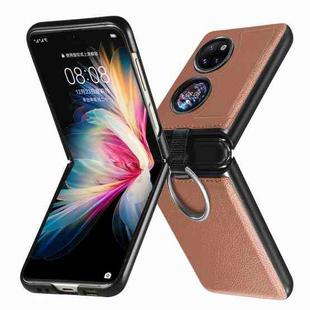 For Huawei P50 Pocket Litchi Pattern Ring Buckle Folding Phone Case(Brown)