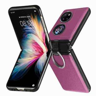 For Huawei P50 Pocket Litchi Pattern Ring Buckle Folding Phone Case(Purple)