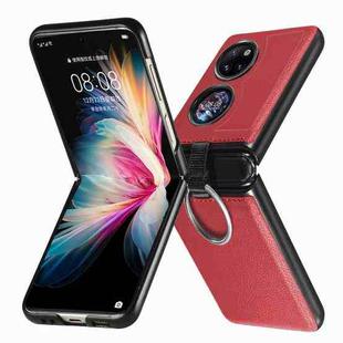 For Huawei P50 Pocket Litchi Pattern Ring Buckle Folding Phone Case(Red)