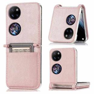 For Huawei P50 Pocket Litchi Pattern Card Folding Phone Case(Pink)