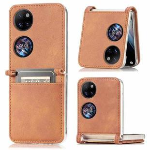 For Huawei P50 Pocket Litchi Pattern Card Folding Phone Case(Brown)