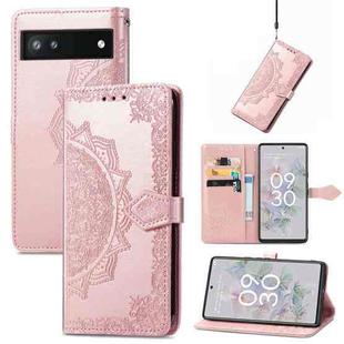 For Google Pixel 6a Mandala Flower Embossed Flip Leather Phone Case(Rose Gold)