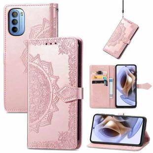 For Motorola Moto G31 Mandala Flower Embossed Flip Leather Phone Case(Rose Gold)