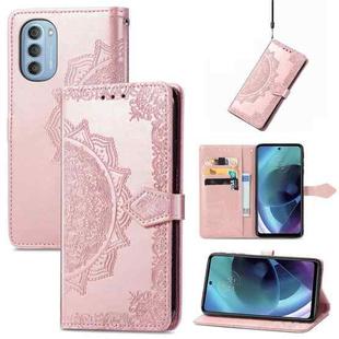 For Motorola Moto G51 Mandala Flower Embossed Flip Leather Phone Case(Rose Gold)