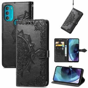 For Motorola Moto G71 5G Mandala Flower Embossed Flip Leather Phone Case(Black)