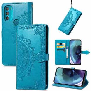 For Motorola Moto G71 5G Mandala Flower Embossed Flip Leather Phone Case(Blue)