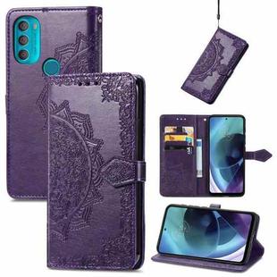 For Motorola Moto G71 5G Mandala Flower Embossed Flip Leather Phone Case(Purple)