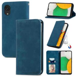 For Samsung Galaxy A03 Core Retro Skin Feel Magnetic Leather Phone Case(Blue)