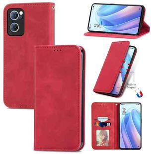 For OPPO Reno7 5G Retro Skin Feel Magnetic Flip Leather Case(Red)