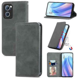 For OPPO Reno7 5G Retro Skin Feel Magnetic Flip Leather Case(Grey)