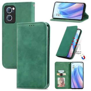 For OPPO Reno7 5G Retro Skin Feel Magnetic Flip Leather Case(Green)