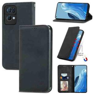 For OPPO Reno7 Pro 5G Retro Skin Feel Magnetic Flip Leather Case(Black)