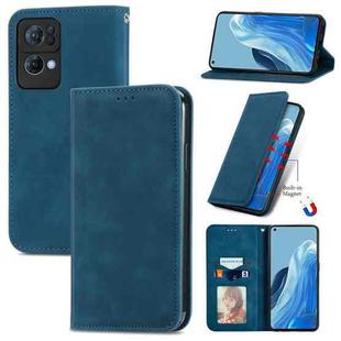 For OPPO Reno7 Pro 5G Retro Skin Feel Magnetic Flip Leather Case(Blue)