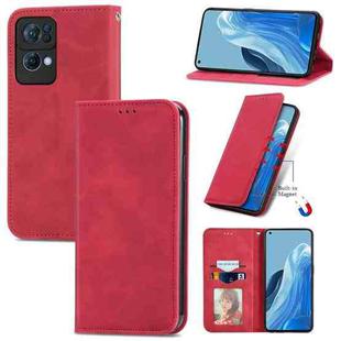 For OPPO Reno7 Pro 5G Retro Skin Feel Magnetic Flip Leather Case(Red)