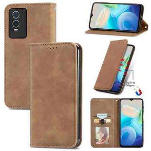 For vivo Y76s Retro Skin Feel Magnetic Flip Leather Case(Brown)