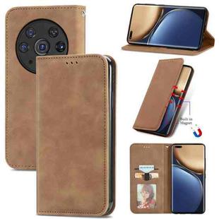 For Honor Magic3 Pro Retro Skin Feel Magnetic Horizontal Flip Leather Phone Case(Brown)