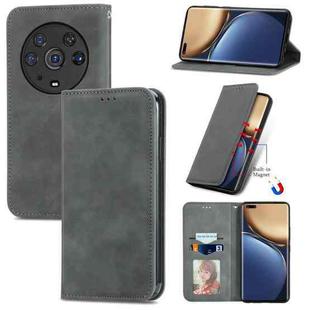 For Honor Magic3 Pro Retro Skin Feel Magnetic Horizontal Flip Leather Phone Case(Grey)