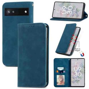 For Google Pixel 6a Retro Skin Feel Magnetic Horizontal Flip Leather Phone Case(Blue)