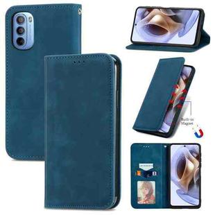 For Motorola Moto G31 Retro Skin Feel Magnetic Horizontal Flip Leather Phone Case(Blue)