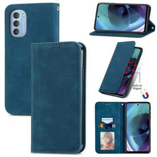 For Motorola Moto G51 Retro Skin Feel Magnetic Horizontal Flip Leather Phone Case(Blue)