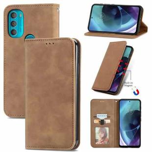 For Motorola Moto G71  5GRetro Skin Feel Magnetic Horizontal Flip Leather Phone Case(Brown)
