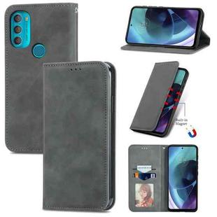 For Motorola Moto G71 5G Retro Skin Feel Magnetic Horizontal Flip Leather Phone Case(Grey)