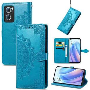 For OPPO Reno7 5G Mandala Flower Embossed Flip Leather Phone Case(Blue)