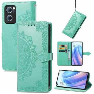 For OPPO Reno7 5G Mandala Flower Embossed Flip Leather Phone Case(Green)