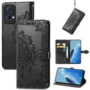 For OPPO Reno7 Pro 5G Mandala Flower Embossed Flip Leather Phone Case(Black)