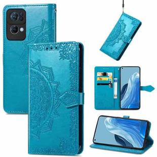 For OPPO Reno7 Pro 5G Mandala Flower Embossed Flip Leather Phone Case(Blue)