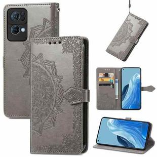 For OPPO Reno7 Pro 5G Mandala Flower Embossed Flip Leather Phone Case(Grey)