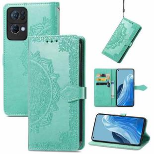 For OPPO Reno7 Pro 5G Mandala Flower Embossed Flip Leather Phone Case(Green)