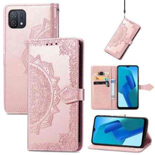 For OPPO A16K Mandala Flower Embossed Flip Leather Phone Case(Rose Gold)