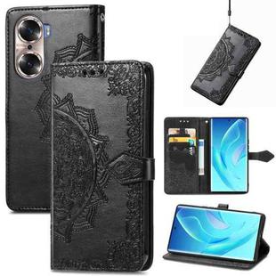 For Honor 60 Mandala Flower Embossed Flip Leather Phone Case(Black)