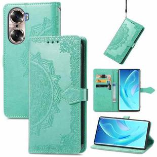 For Honor 60 Mandala Flower Embossed Flip Leather Phone Case(Green)
