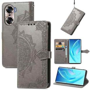 For Honor 60 Mandala Flower Embossed Flip Leather Phone Case(Grey)