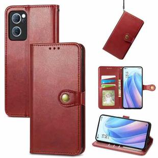 For OPPO Reno7 5G Solid Color Leather Buckle Phone Case(Red)