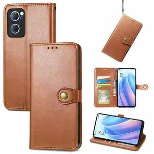 For OPPO Reno7 5G Solid Color Leather Buckle Phone Case(Brown)