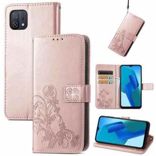 For OPPO A16K Four-leaf Clasp Embossed Buckle Leather Phone Case(Rose Gold)