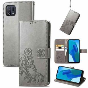 For OPPO A16K Four-leaf Clasp Embossed Buckle Leather Phone Case(Grey)
