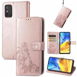 For Honor X10 Max 5G Four-leaf Clasp Embossed Buckle Leather Phone Case(Rose Gold)