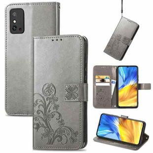 For Honor X10 Max 5G Four-leaf Clasp Embossed Buckle Leather Phone Case(Grey)