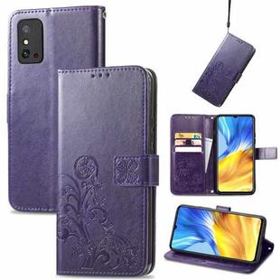 For Honor X10 Max 5G Four-leaf Clasp Embossed Buckle Leather Phone Case(Purple)