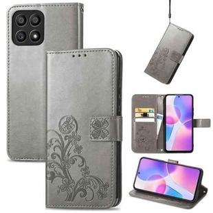 For Honor X30i Four-leaf Clasp Embossed Buckle Leather Phone Case(Grey)