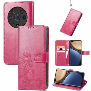 For Honor Magic3 Pro Four-leaf Clasp Embossed Buckle Leather Phone Case(Magenta)